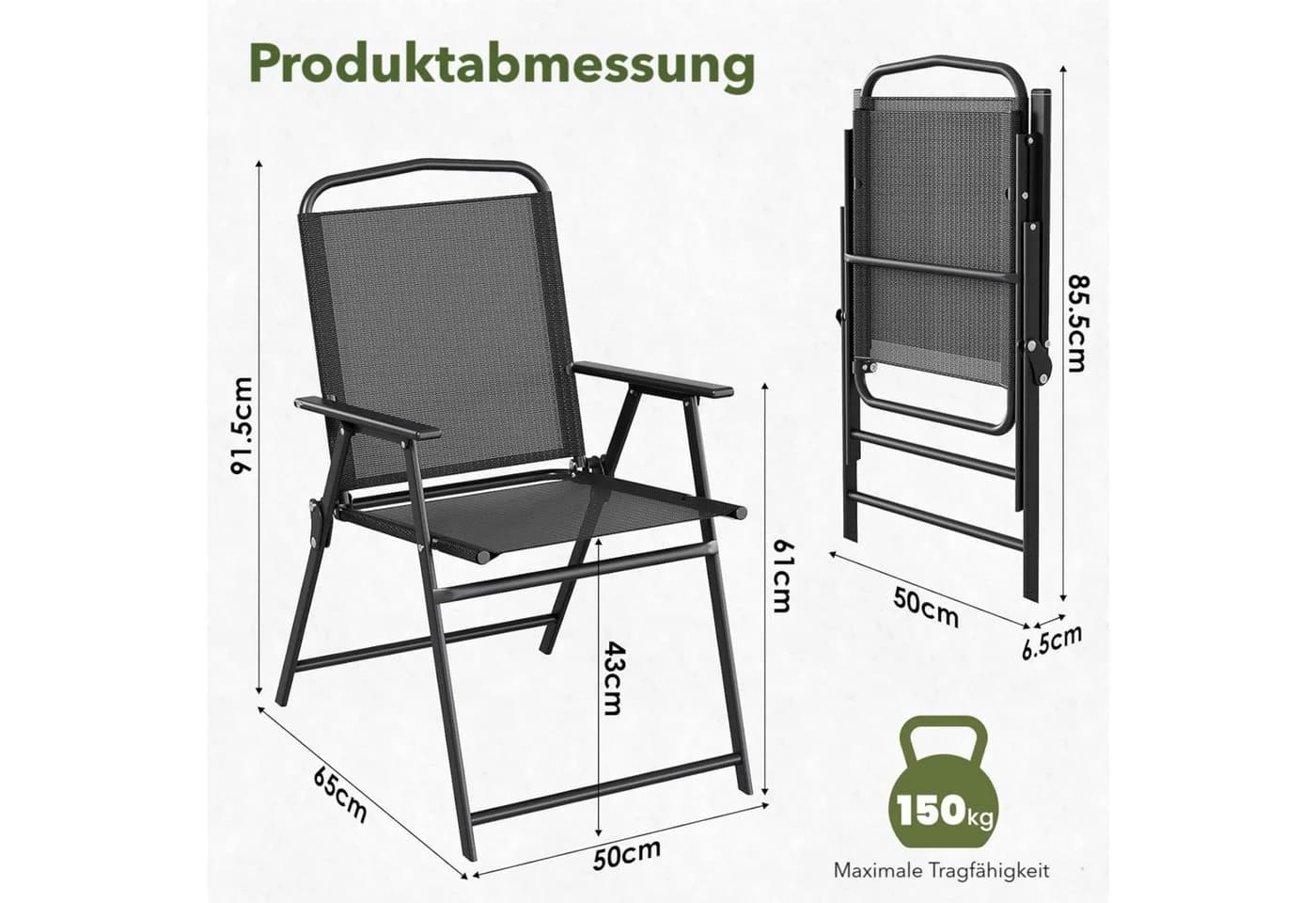 TLGREEN Klappstuhl Eisen mit Teslin-Gewebe Schwarz - Bild 3