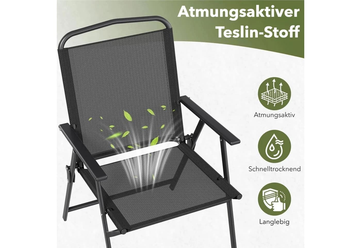 TLGREEN Klappstuhl Eisen mit Teslin-Gewebe Schwarz - Bild 4