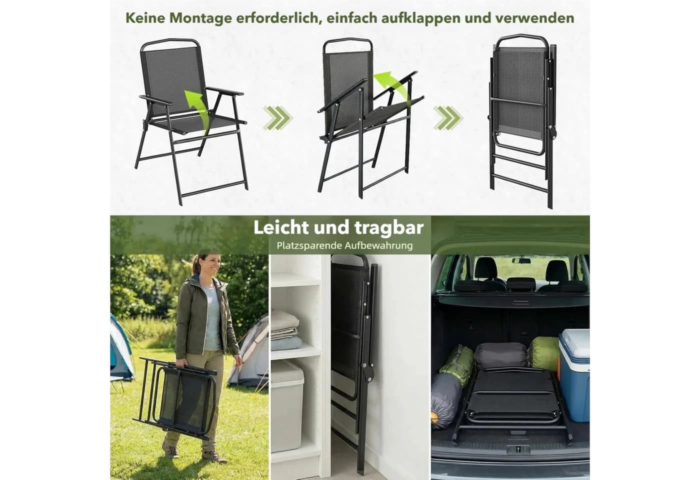 TLGREEN Klappstuhl Eisen mit Teslin-Gewebe Schwarz - Bild 5