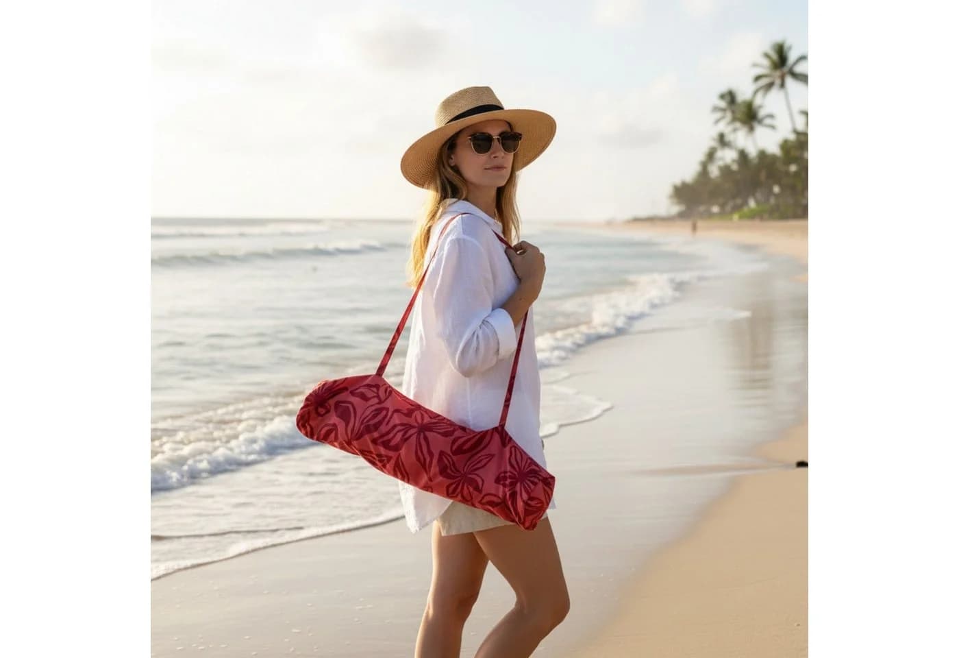 Meinposten Sonnenschirm BOHO Rot mit Fransen und UV-Schutz - Bild 3