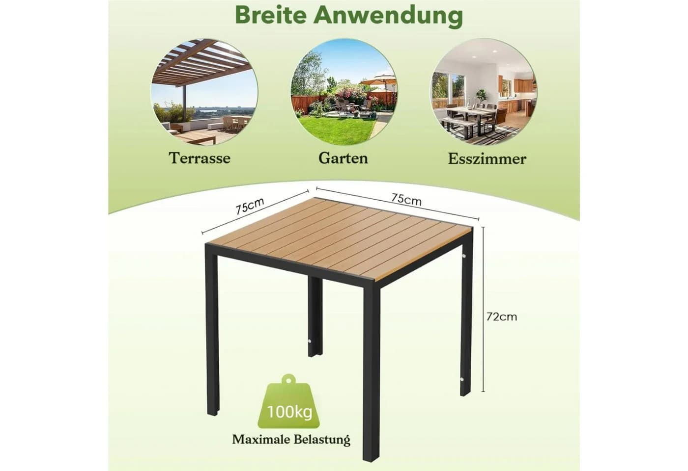 TLGREEN Gartentisch Wetterfest Balkontisch Aluminium mit WPC Tischplatte Holzoptik - Bild 3