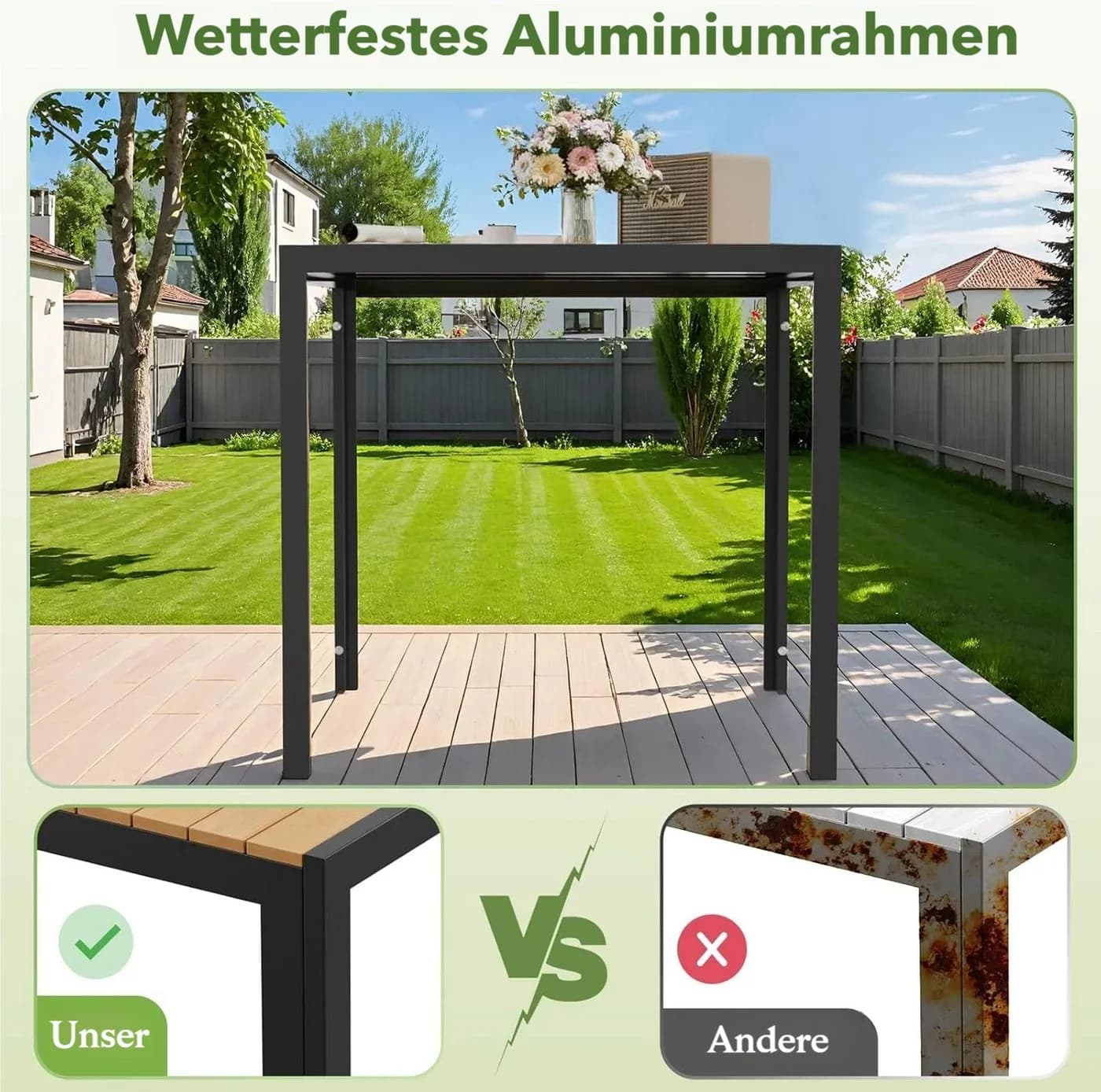 TLGREEN Gartentisch Wetterfest Balkontisch Aluminium mit WPC Tischplatte Holzoptik - Bild 5