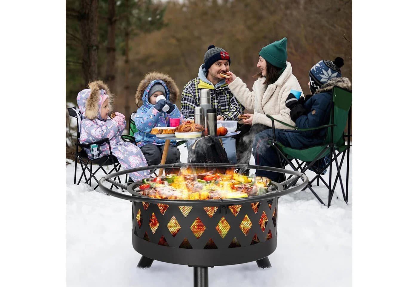 TLGREEN Feuerschale 76cm/80cm BBQ Garten 2-in-1 Outdoor Stahl