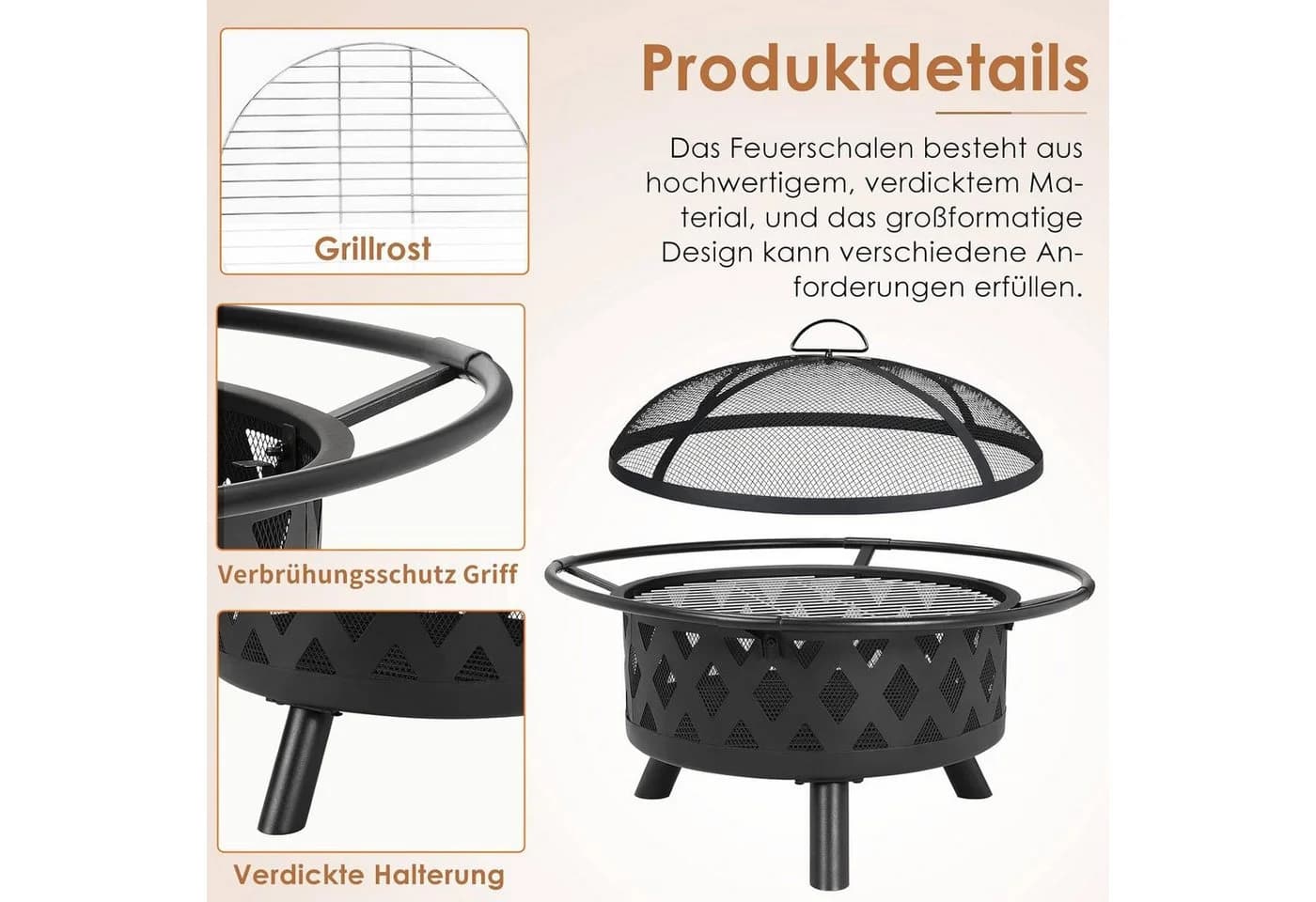 TLGREEN Feuerschale 76cm/80cm BBQ Garten 2-in-1 Outdoor Stahl - Bild 4