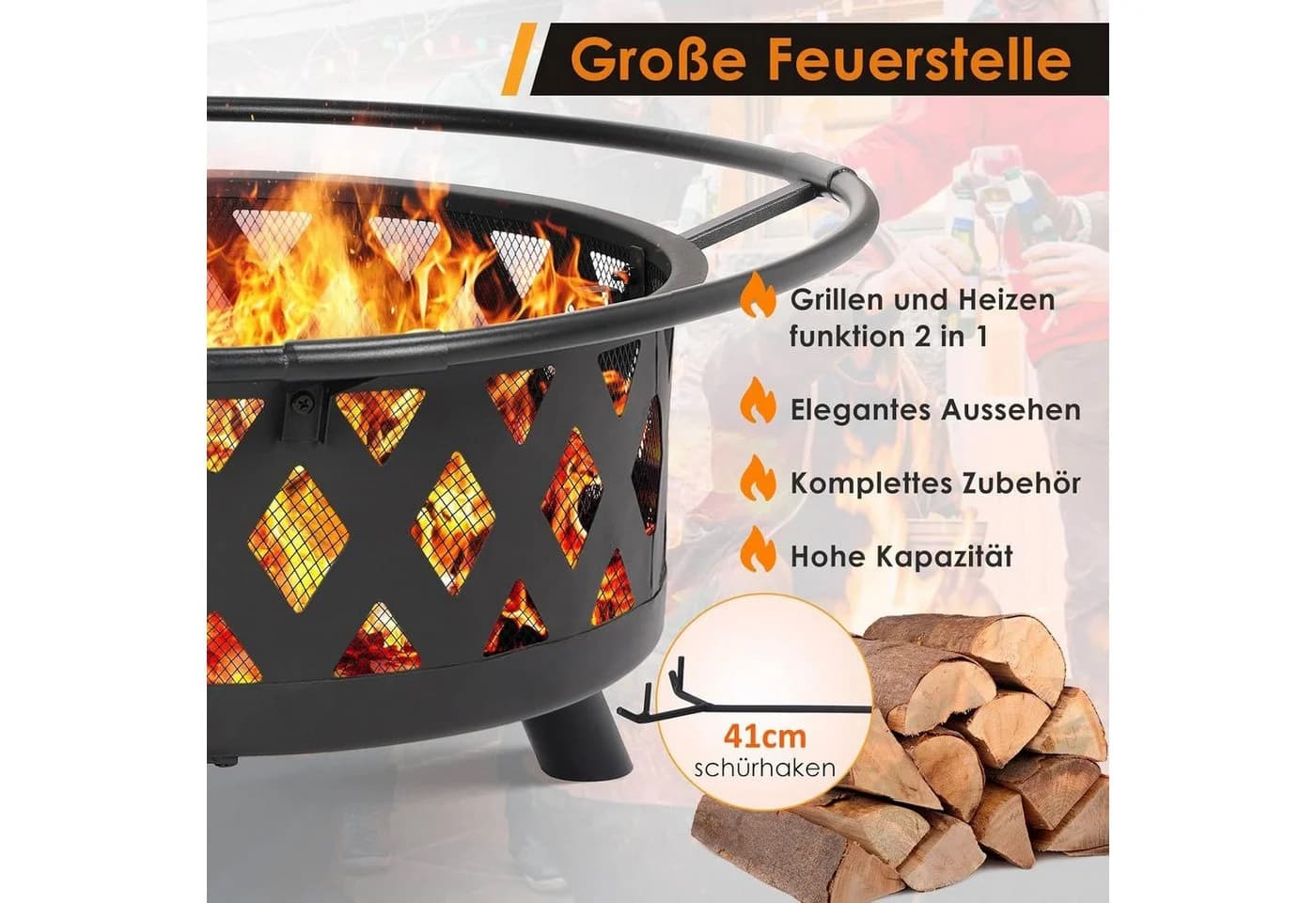 TLGREEN Feuerschale 76cm/80cm BBQ Garten 2-in-1 Outdoor Stahl - Bild 5