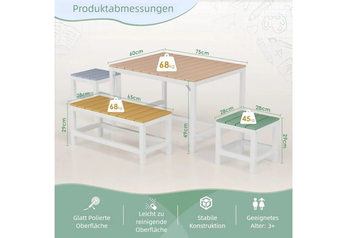 TLGREEN Garten-Kindersitzgruppe 4-tlg. Pappelholz