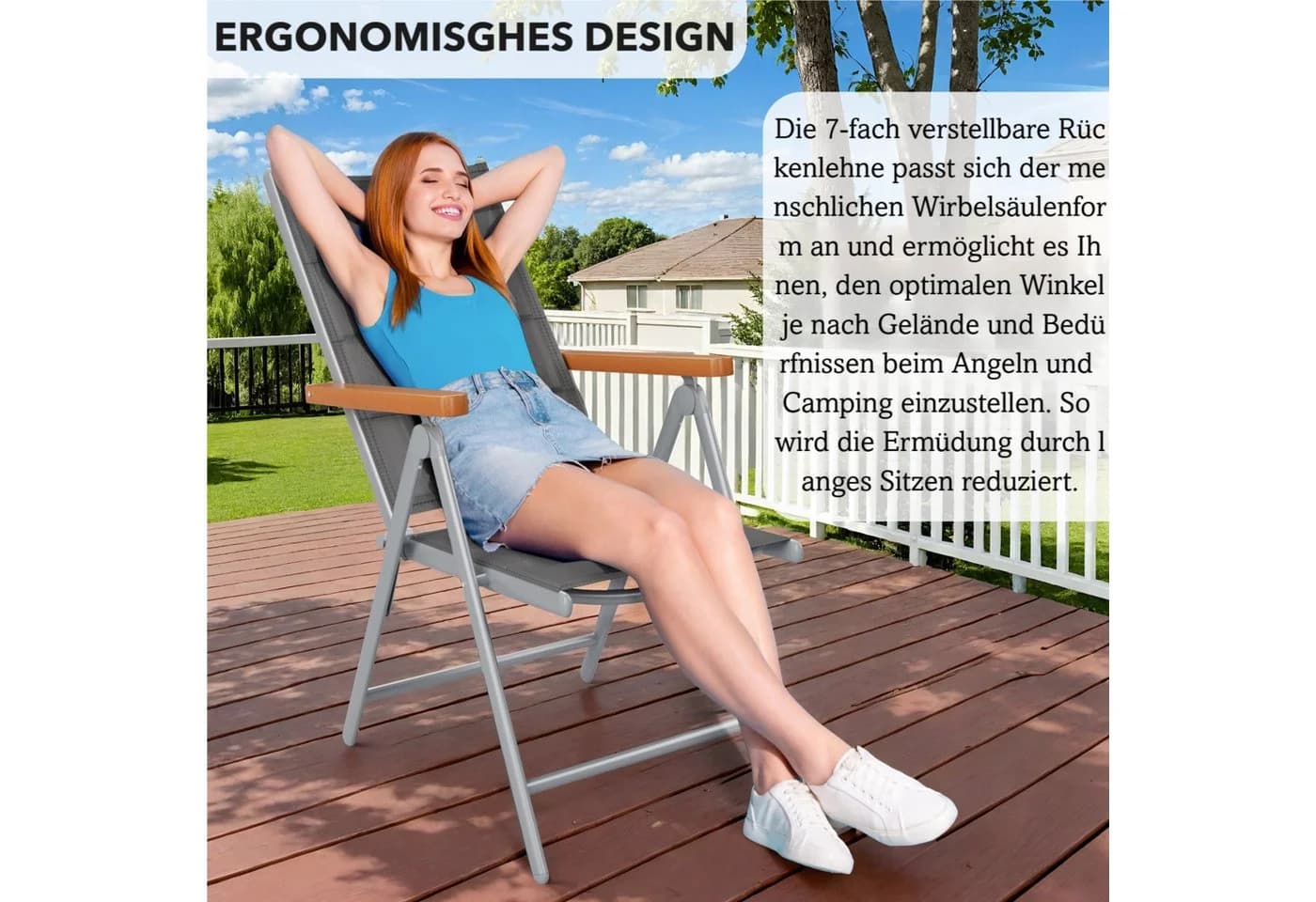 TLGREEN 2er Set Klappbarer Gartenstuhl Aluminium Hochlehner Silbergrau - Bild 5