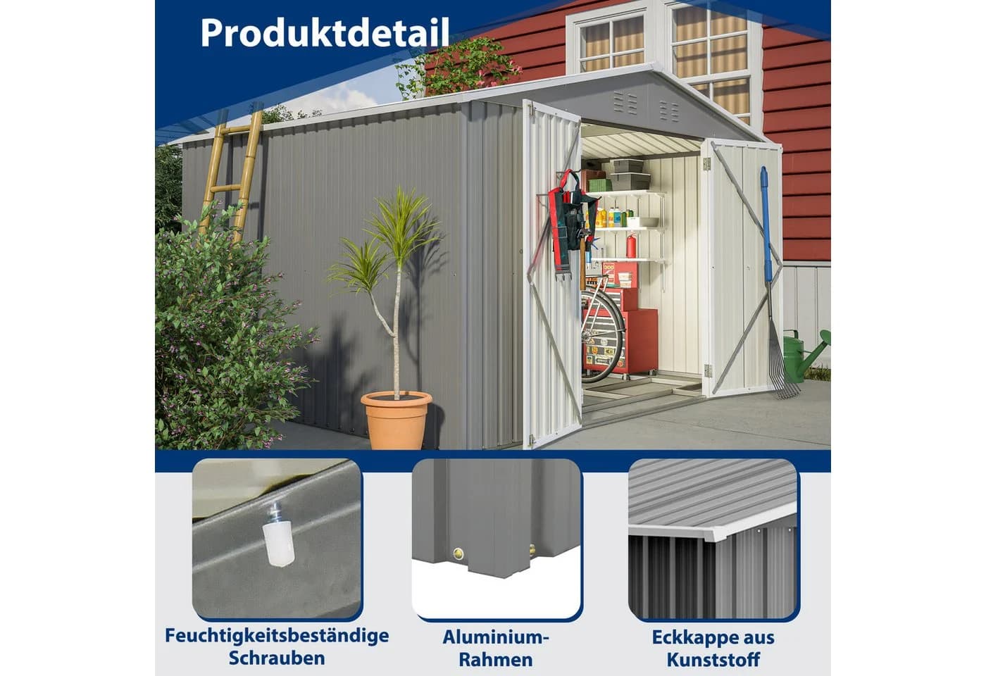 Thanaddo Gartenhaus Metall Gerätehaus Grau - Bild 4