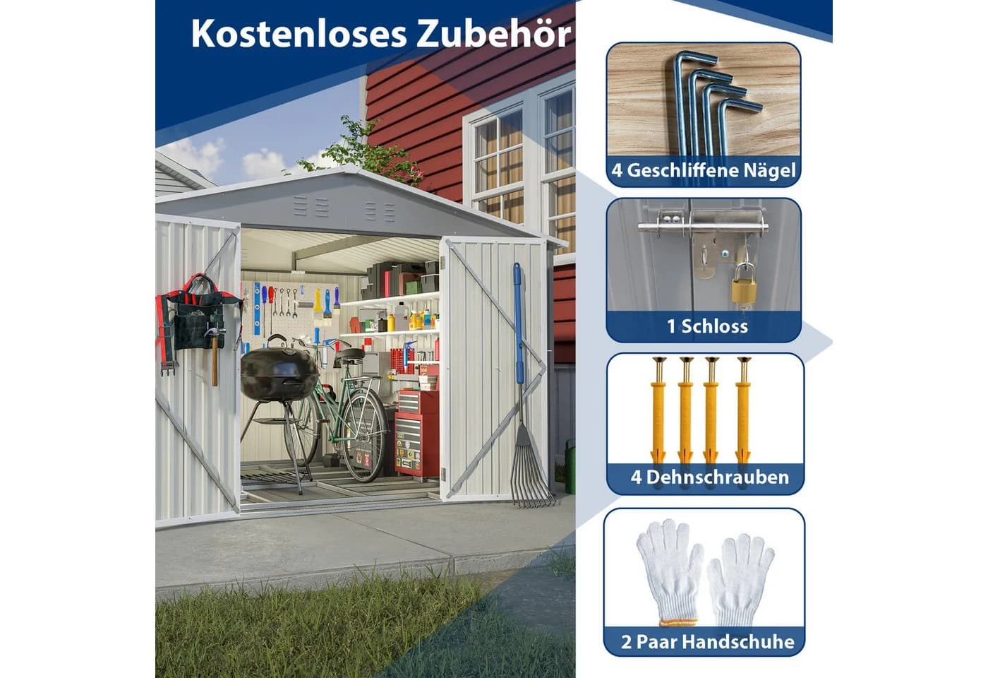 Thanaddo Gartenhaus Metall Gerätehaus Grau - Bild 5