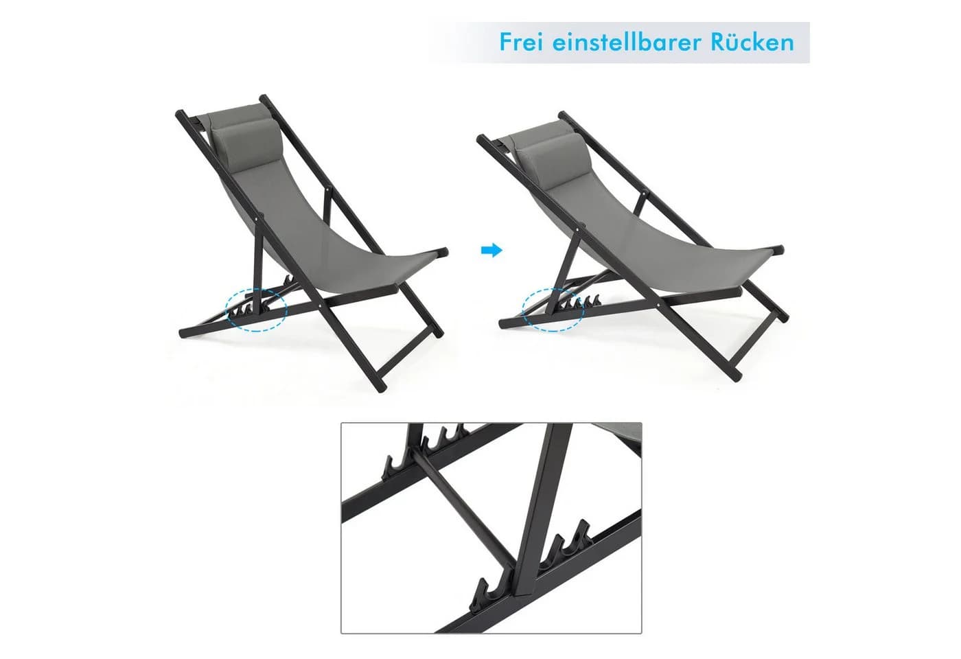 Mondeer Gartenliege Liegestuhl Klappbar 2 St. Dunkelgrau Aluminium - Bild 3