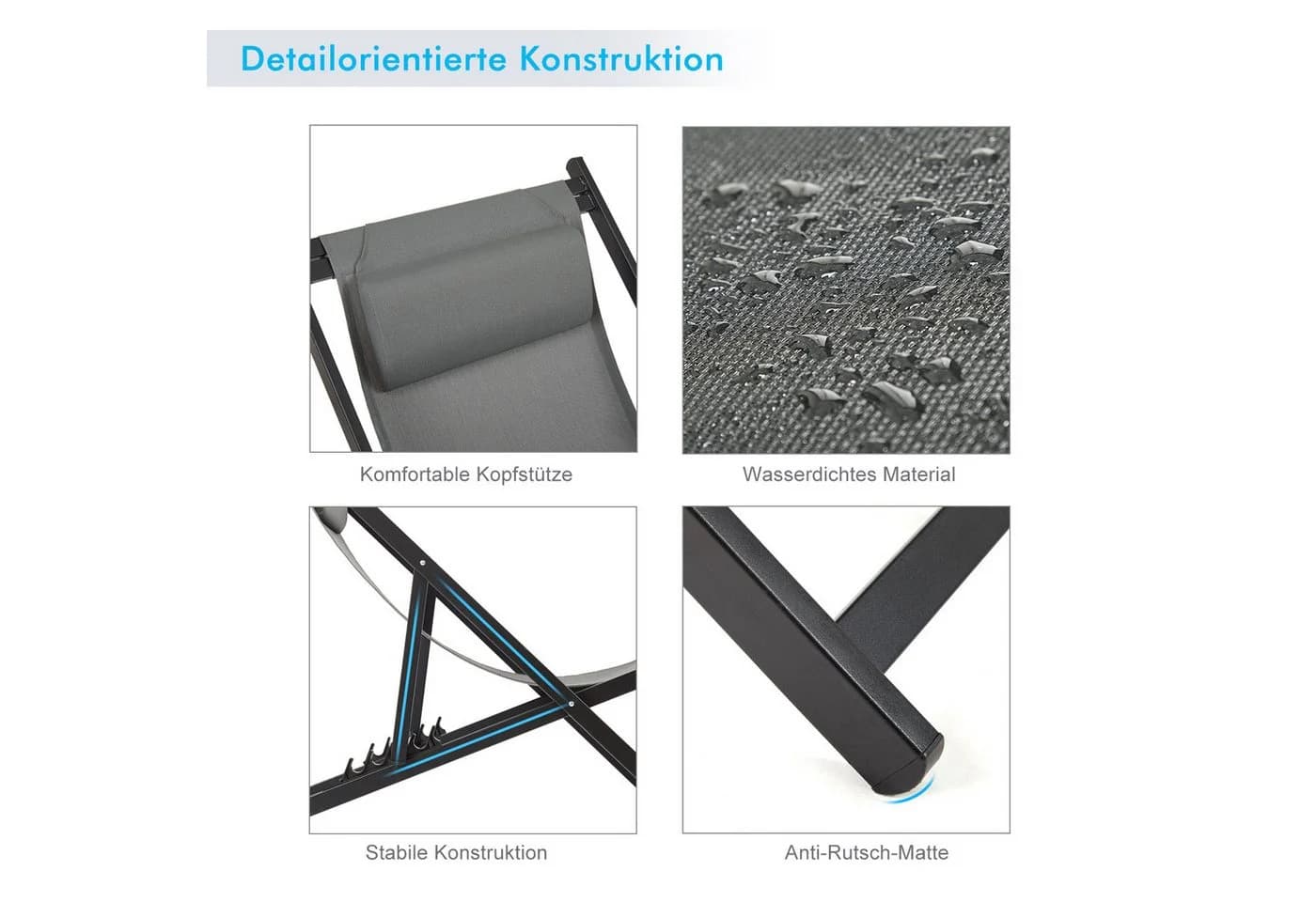 Mondeer Gartenliege Liegestuhl Klappbar 2 St. Dunkelgrau Aluminium - Bild 4