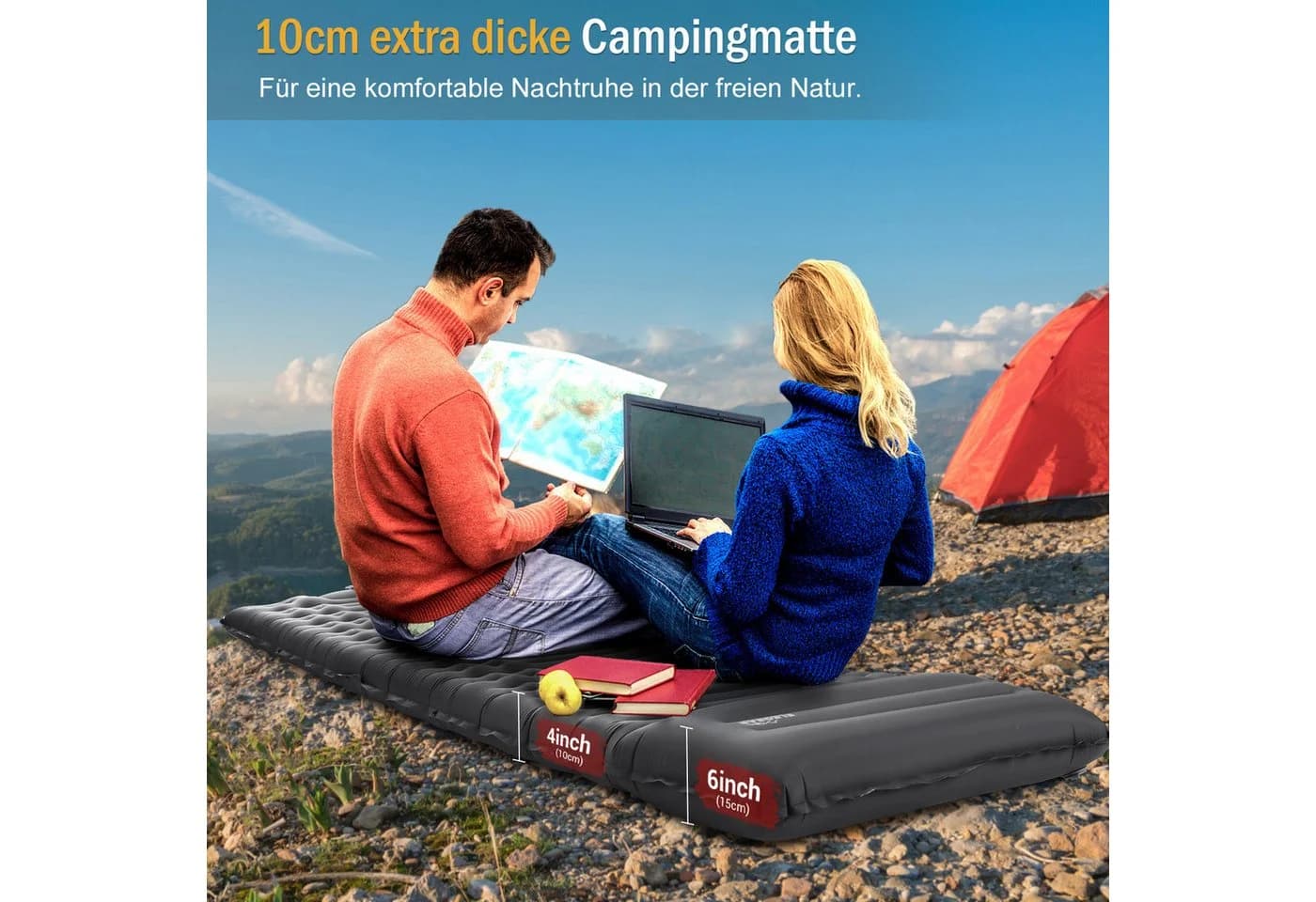 Elegear Isomatte 10cm dicke Campingmatte 200x65/140cm Aufblasbar Superleicht Grau