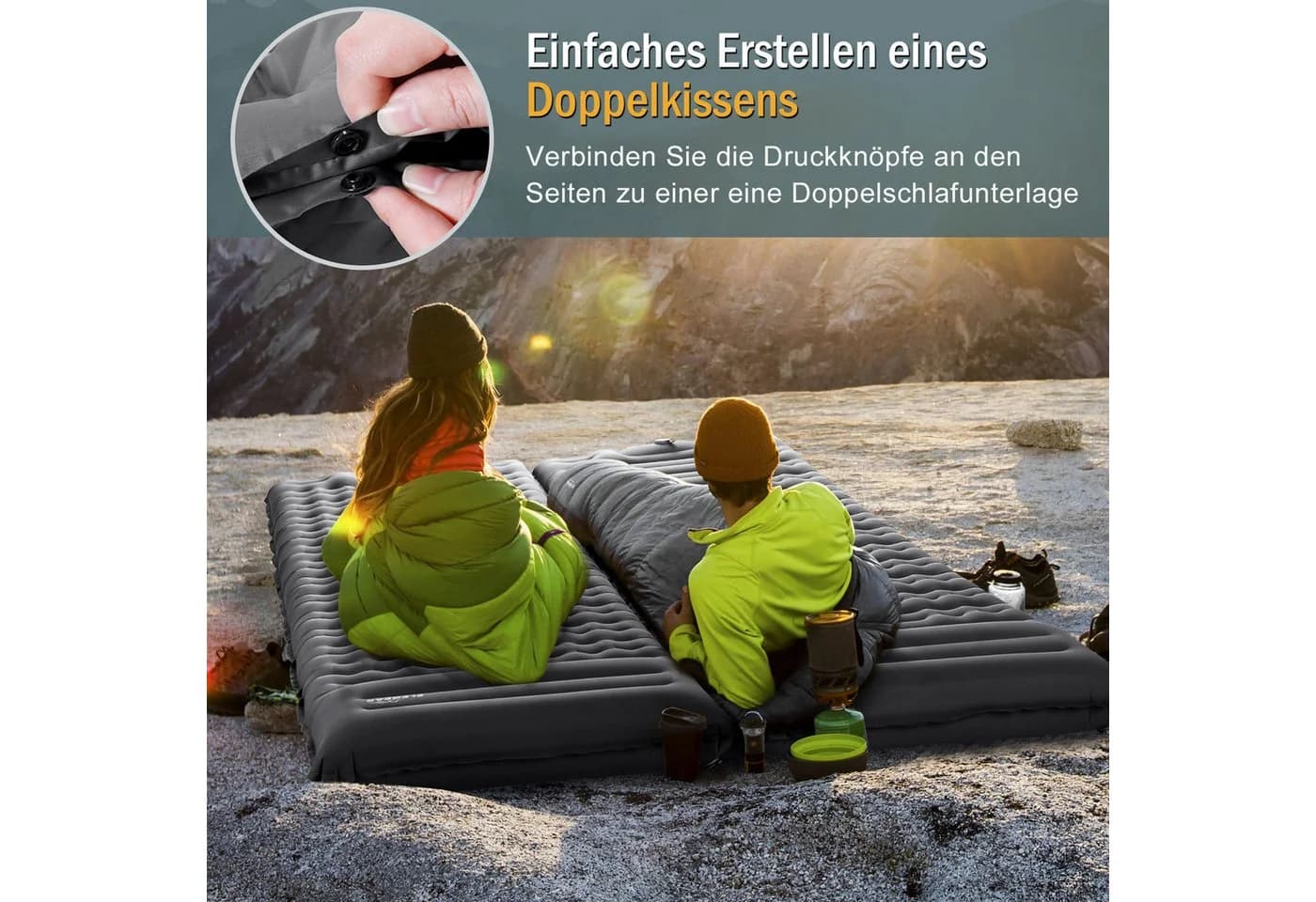 Elegear Isomatte 10cm dicke Campingmatte 200x65/140cm Aufblasbar Superleicht Grau - Bild 5