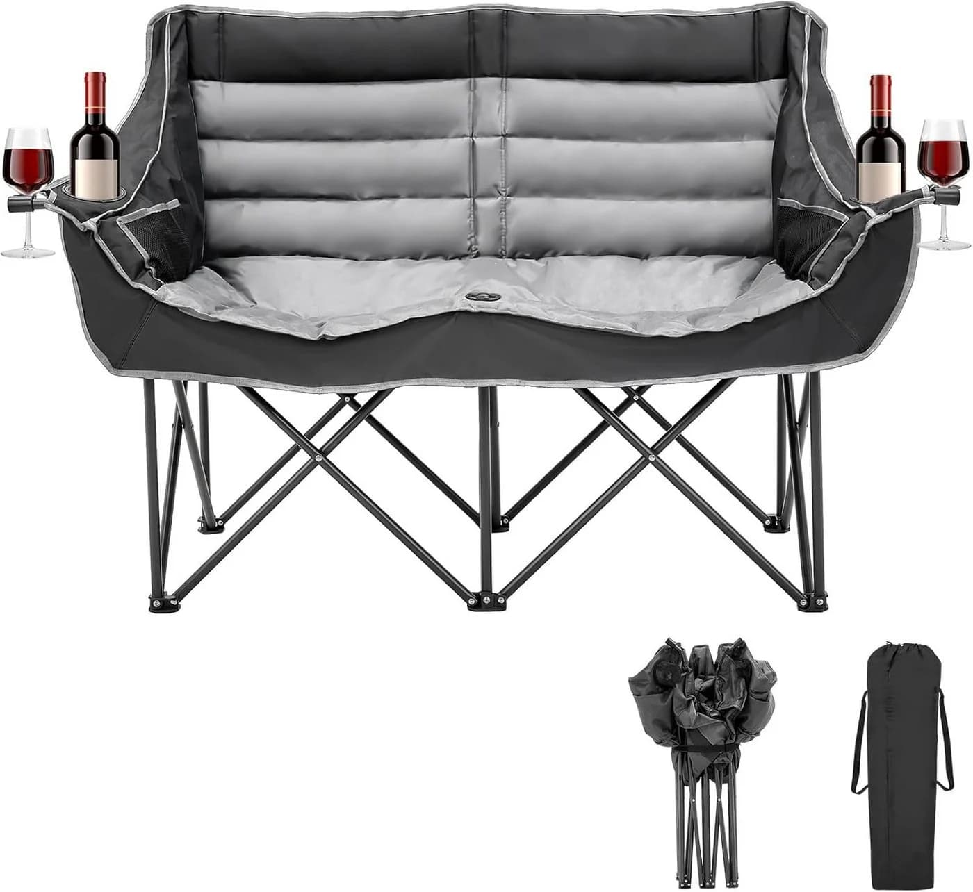 Meulbaty Doppel-Campingstuhl Grau/Schwarz 2-Personen-Loveseat - Bild 2