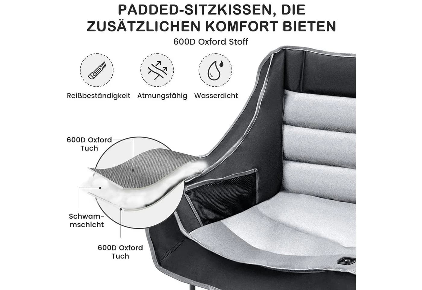 Meulbaty Doppel-Campingstuhl Grau/Schwarz 2-Personen-Loveseat - Bild 5