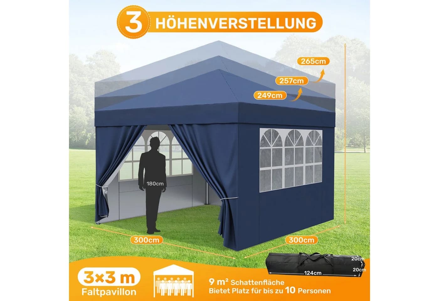 HawthyHome Faltpavillon 3x3m Beige wasserdicht UV50+ höhenverstellbar