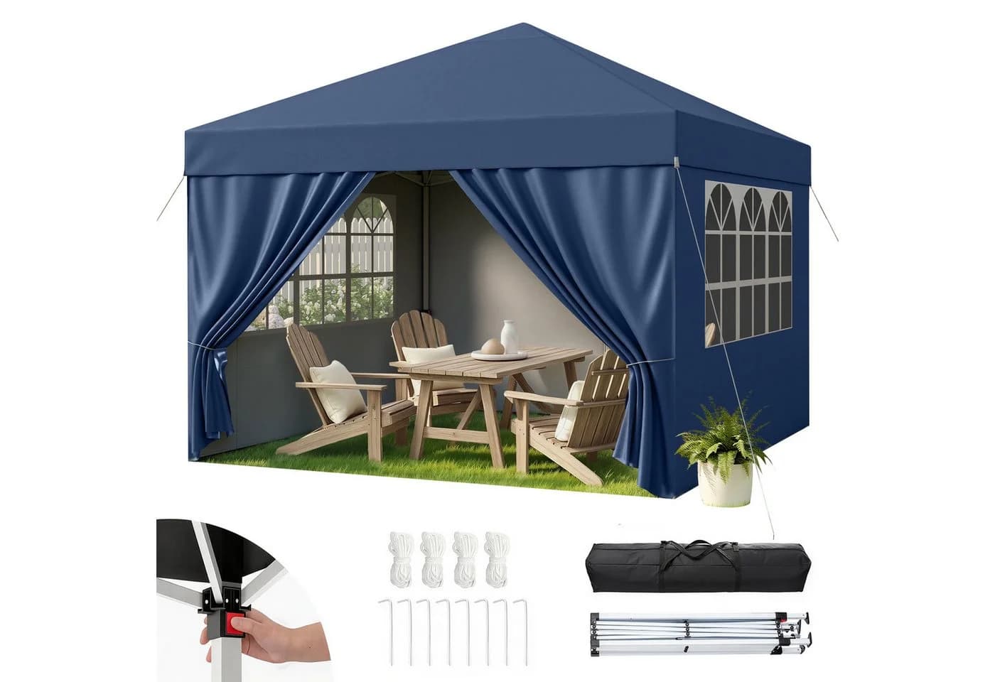 HawthyHome Faltpavillon 3x3m Beige wasserdicht UV50+ höhenverstellbar - Bild 3