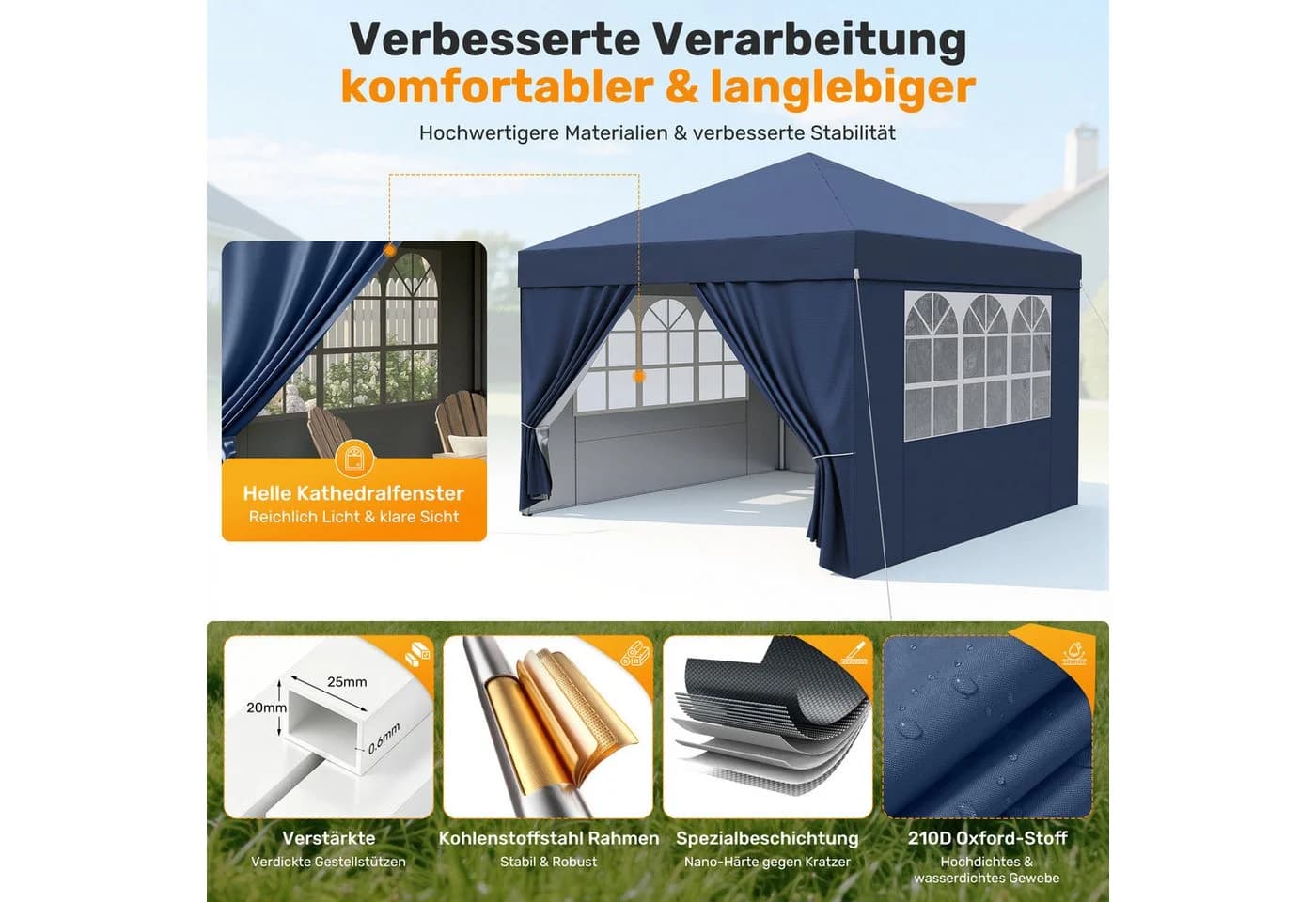 HawthyHome Faltpavillon 3x3m Beige wasserdicht UV50+ höhenverstellbar - Bild 5