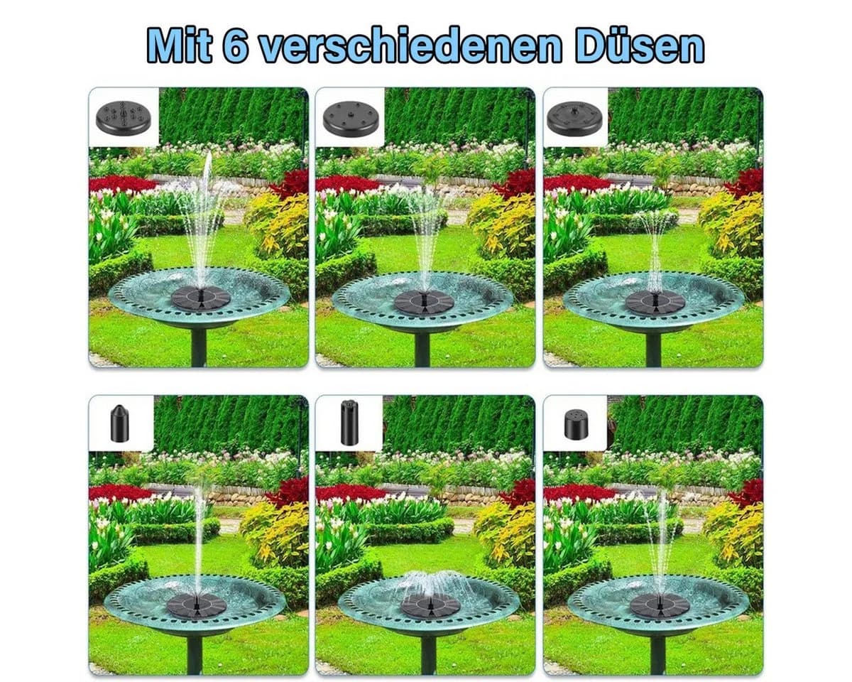 MOPUEA Solarbrunnen mit LED-Beleuchtung und 4 Düsen