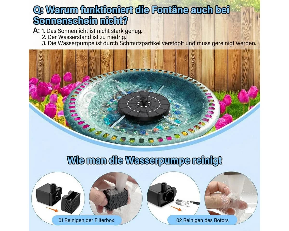 MOPUEA Solarbrunnen mit LED-Beleuchtung und 4 Düsen - Bild 3