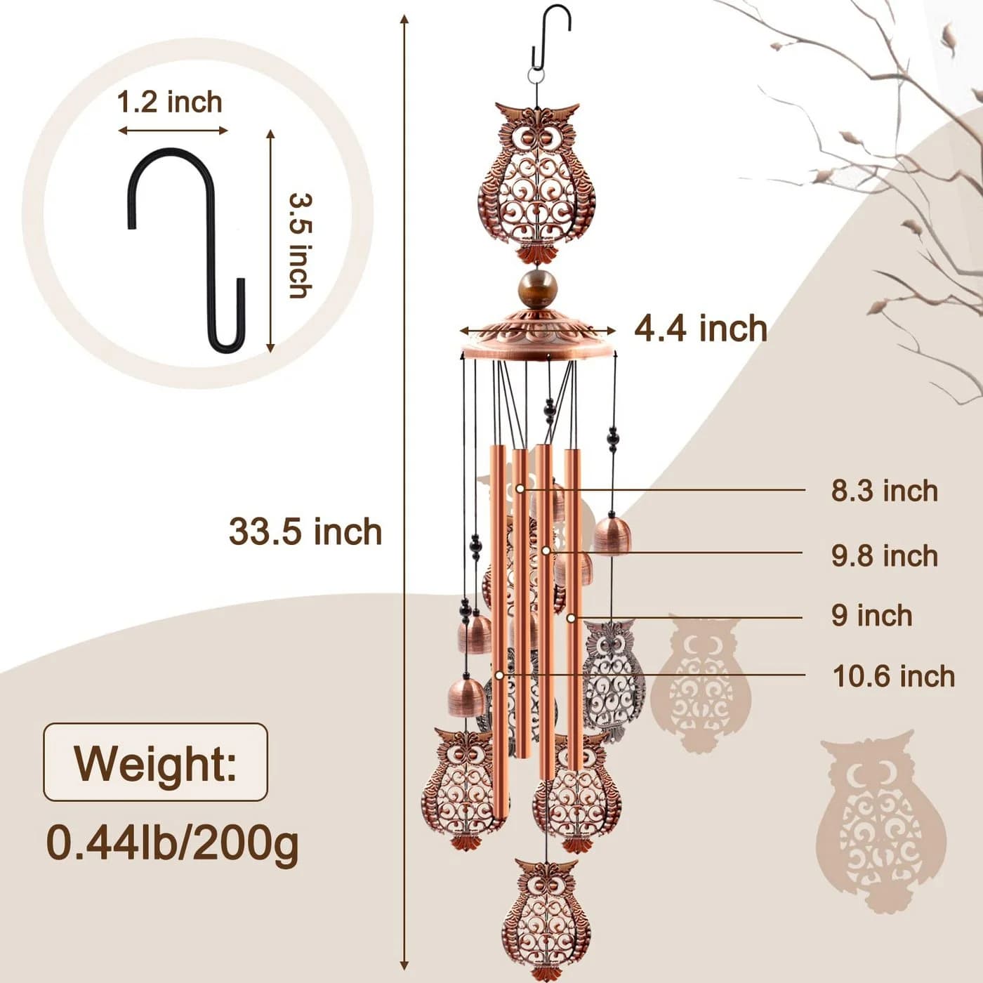 MOPUEA Windspiel Retro Braun mit 6 Glocken & 7 Kolibris - Bild 3