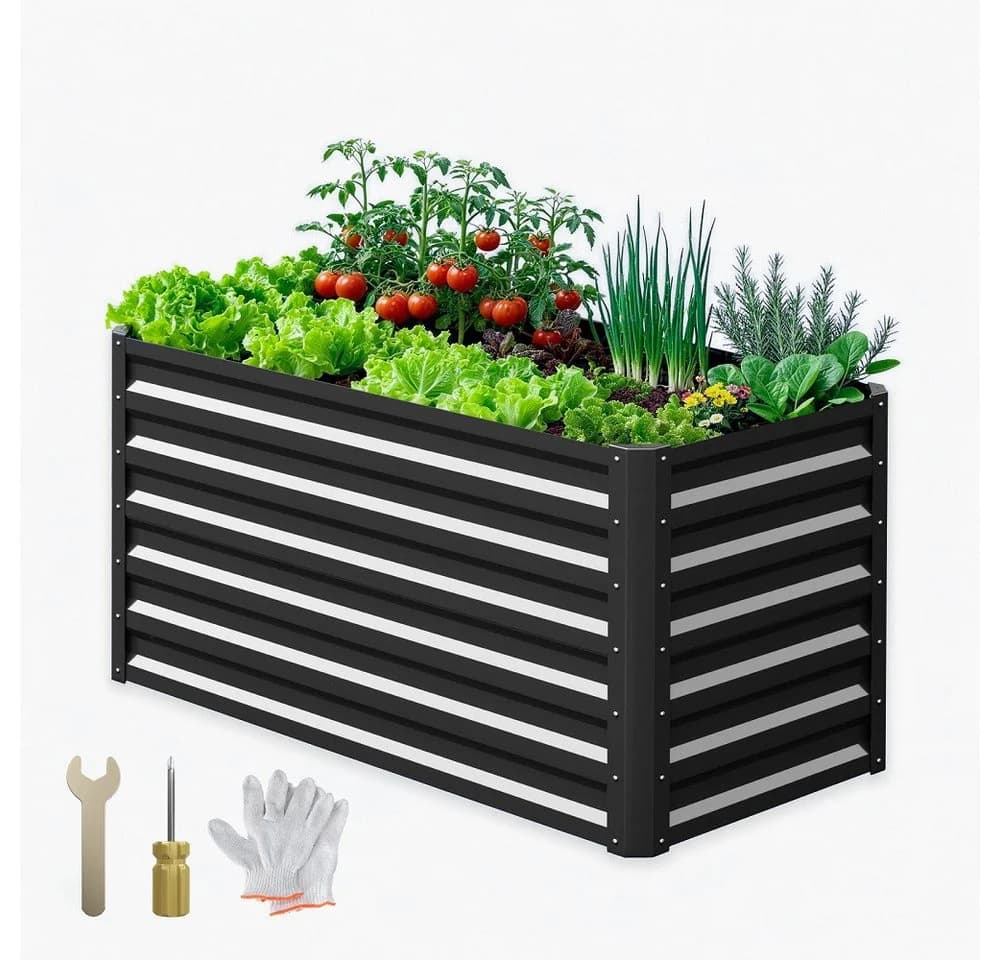 Meulbaty Blumenkasten Hochbeet Metall Schwarz Rechteckig - Bild 2