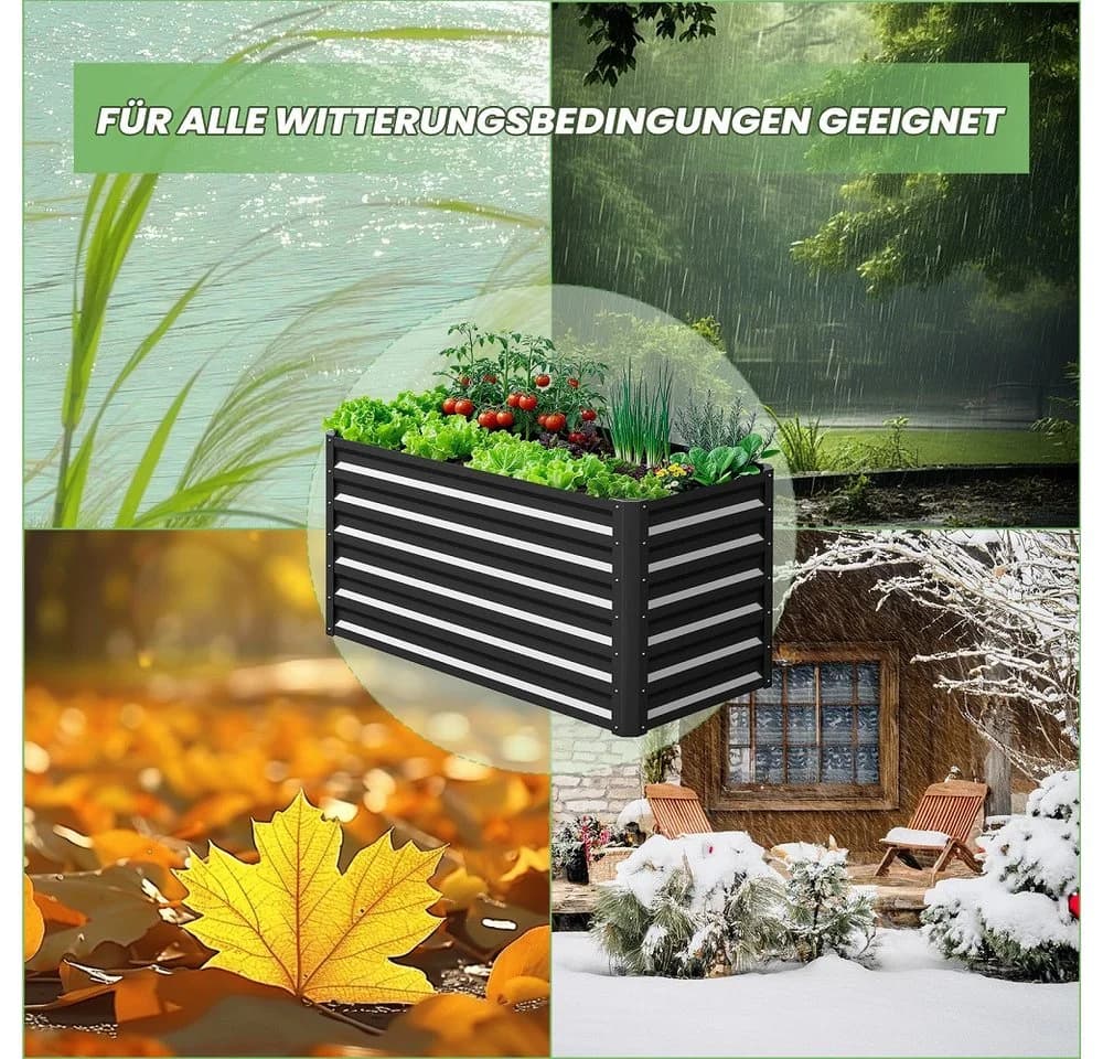 Meulbaty Blumenkasten Hochbeet Metall Schwarz Rechteckig - Bild 3