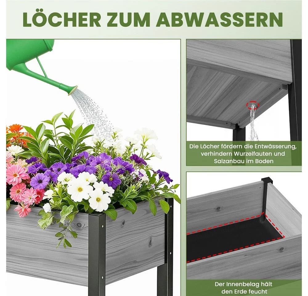 Meulbaty Hochbeet Massivholz Metallbeine 80 cm - Bild 5