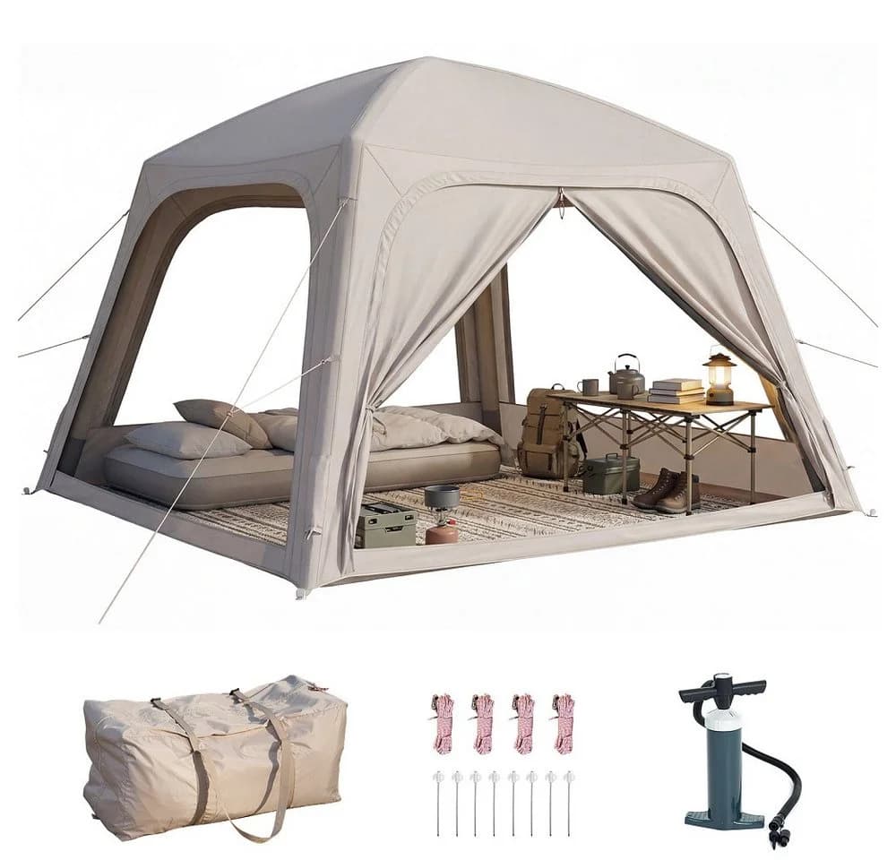 Meulbaty Aufblasbares Zelt Camping Pavillon Beige mit Luftpumpe - Bild 2