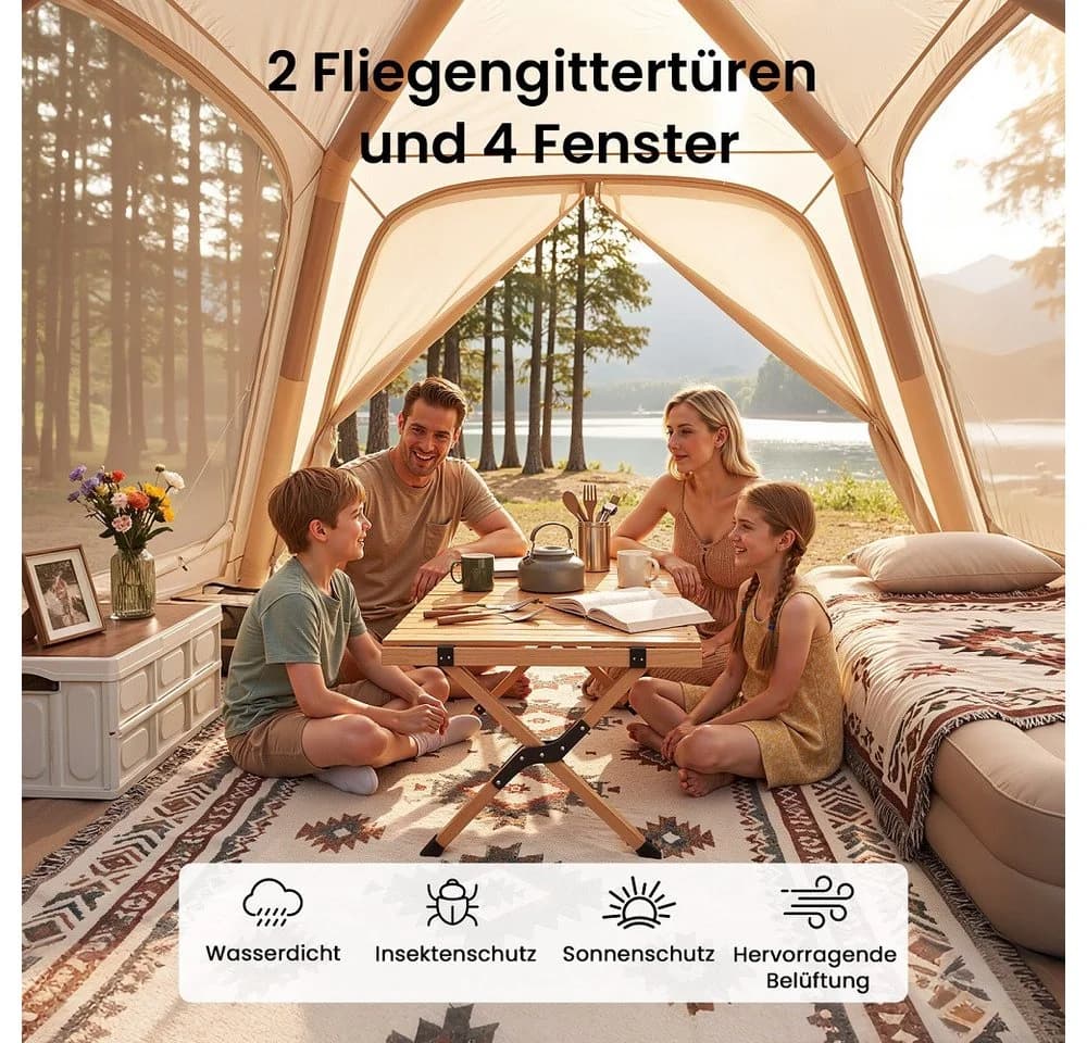 Meulbaty Aufblasbares Zelt Camping Pavillon Beige mit Luftpumpe - Bild 3