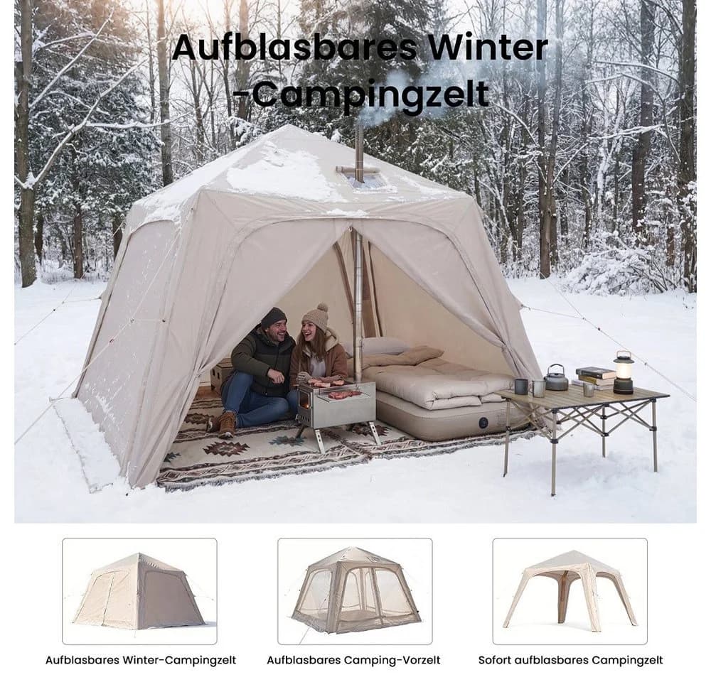 Meulbaty Aufblasbares Zelt Camping Pavillon Beige mit Luftpumpe - Bild 4