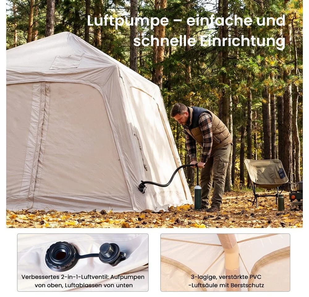 Meulbaty Aufblasbares Zelt Camping Pavillon Beige mit Luftpumpe - Bild 5