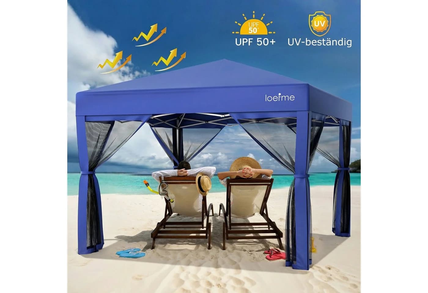 LOEFME Faltpavillon 3x3m Pop Up Partyzelt Blau mit Moskitoseitenwänden - Bild 4