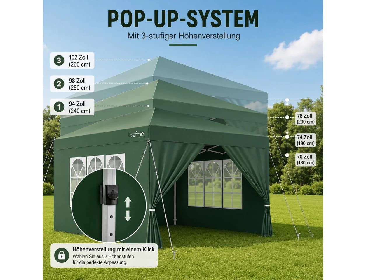 loefme Faltpavillon 3,9x3,9m Pop-Up mit Moskitonetz - Bild 3