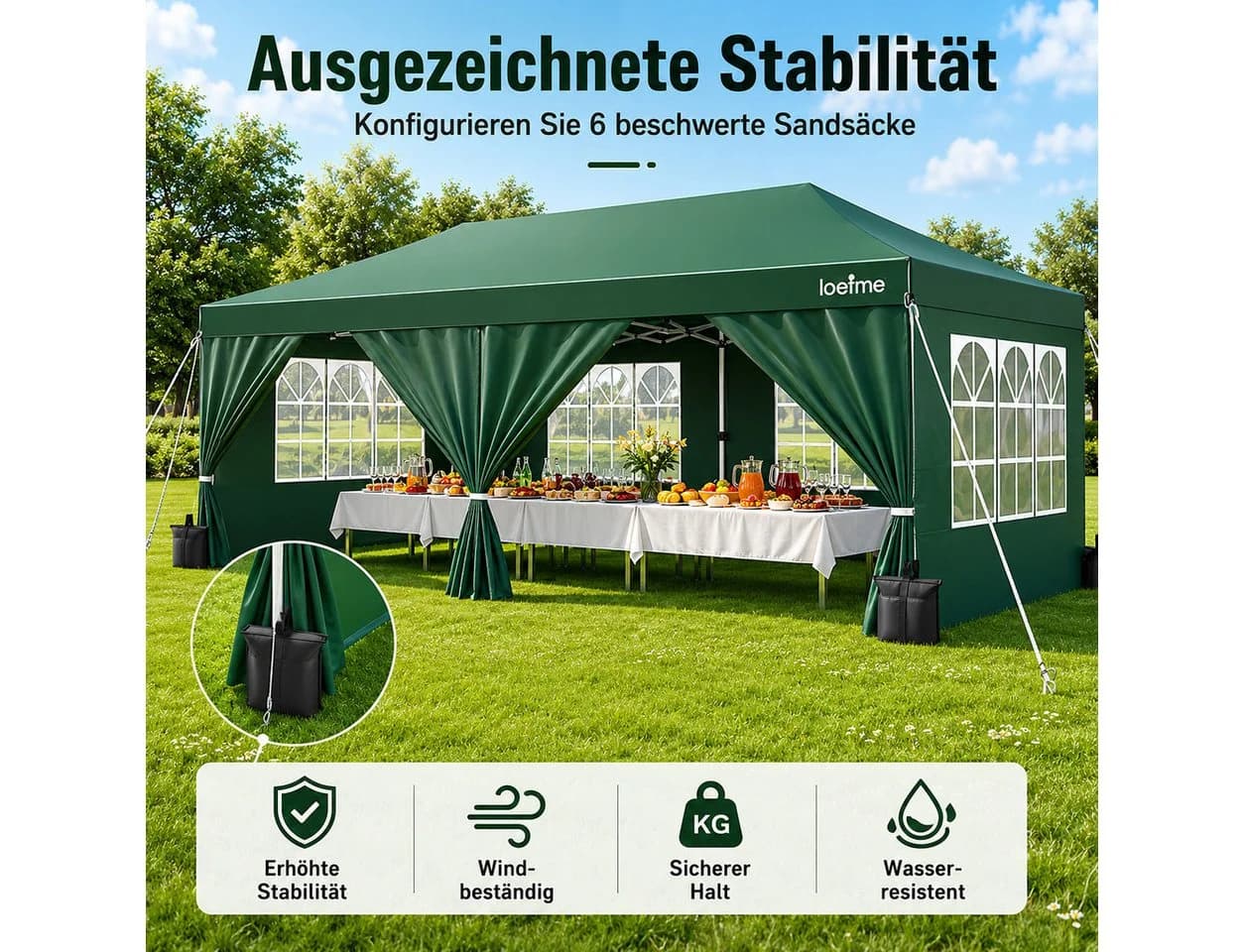 loefme Faltpavillon 3,9x3,9m Pop-Up mit Moskitonetz - Bild 4