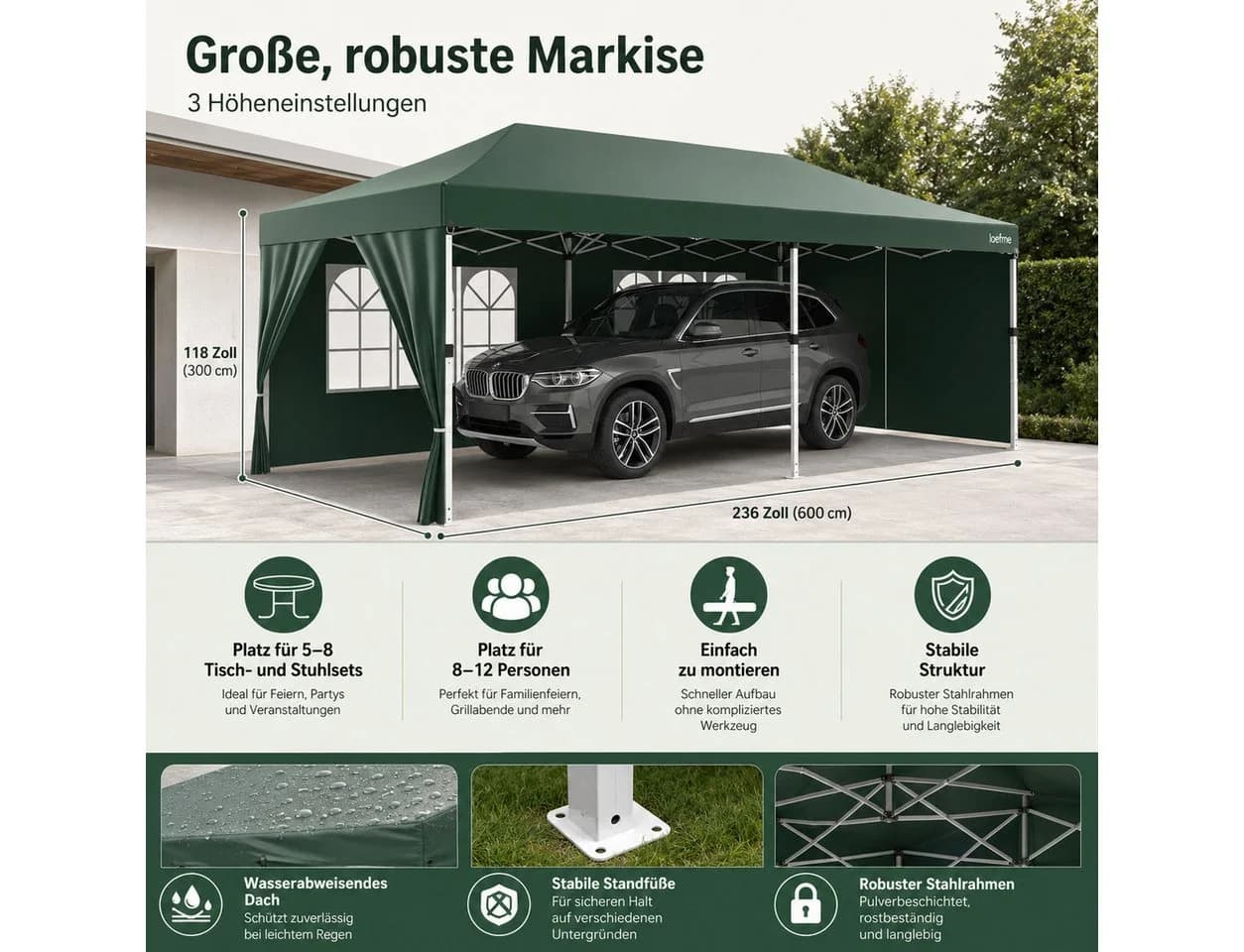 loefme Faltpavillon 3,9x3,9m Pop-Up mit Moskitonetz - Bild 5