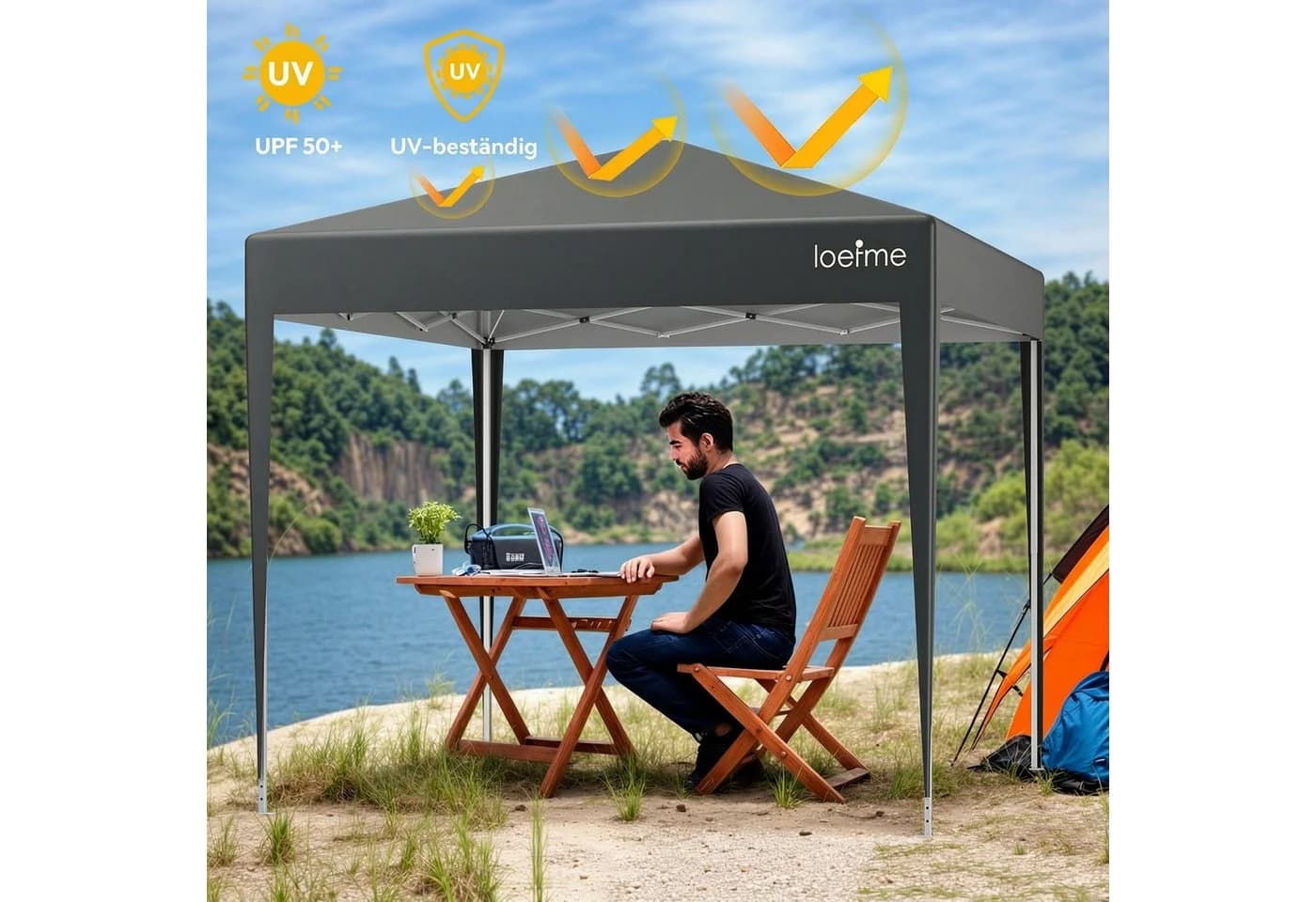 loefme Faltpavillon 2,5x2,5m Pop Up mit 4 Wänden - Bild 4