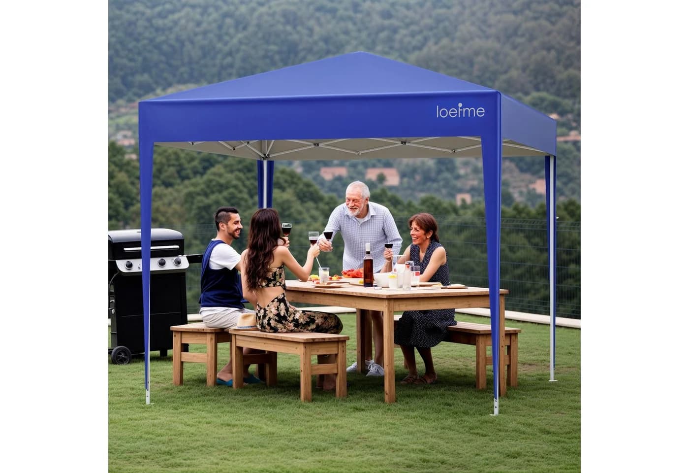 loefme Faltpavillon 2,5×2,5m Pop Up mit abnehmbaren Wänden blau - Bild 5