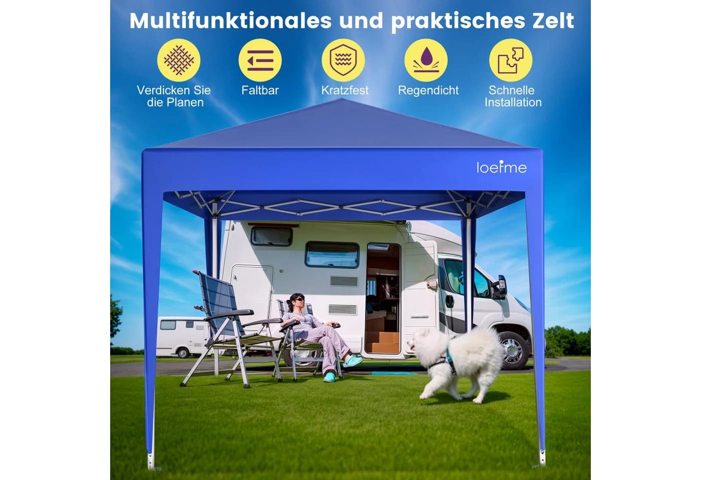 LOEFME Faltpavillon 2,5x2,5m Blau Pop-Up mit Höhenverstellung - Bild 3
