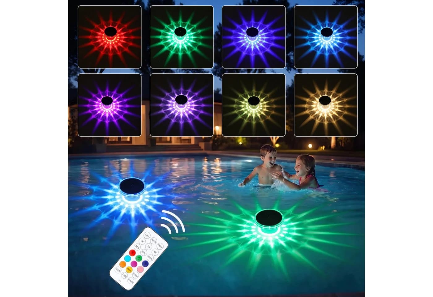 oyajia 4er Set Solar Poolleuchte RGB Fernbedienung Wasserdicht