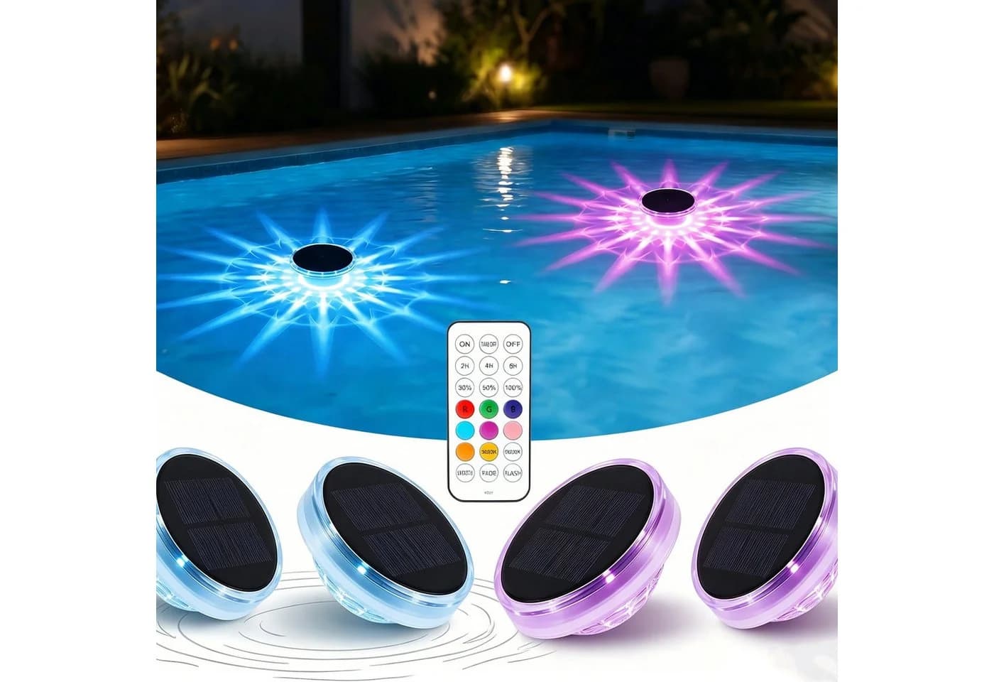 oyajia 4er Set Solar Poolleuchte RGB Fernbedienung Wasserdicht - Bild 2