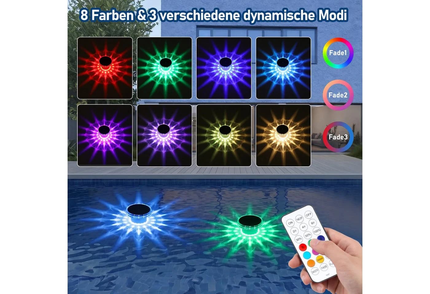 oyajia 4er Set Solar Poolleuchte RGB Fernbedienung Wasserdicht - Bild 3