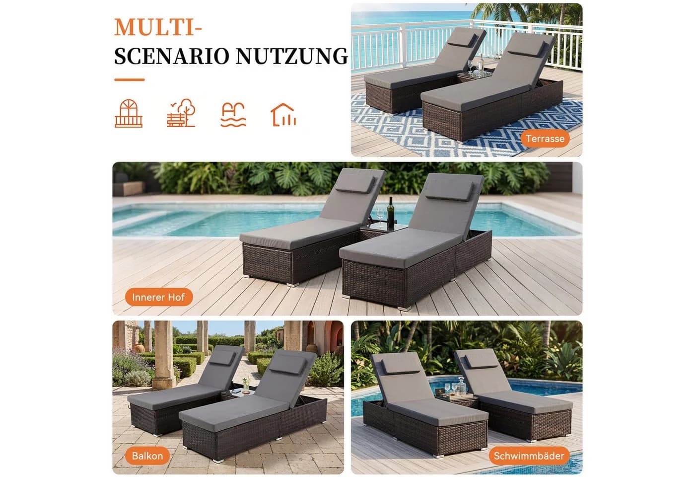 oyajia Gartenliege 2-Personen Polyrattan Braun mit Glastisch - Bild 4