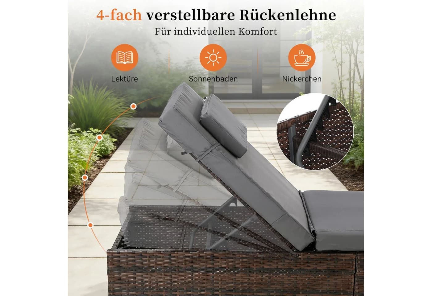 oyajia Gartenliege 2-Personen Polyrattan Braun mit Glastisch - Bild 5