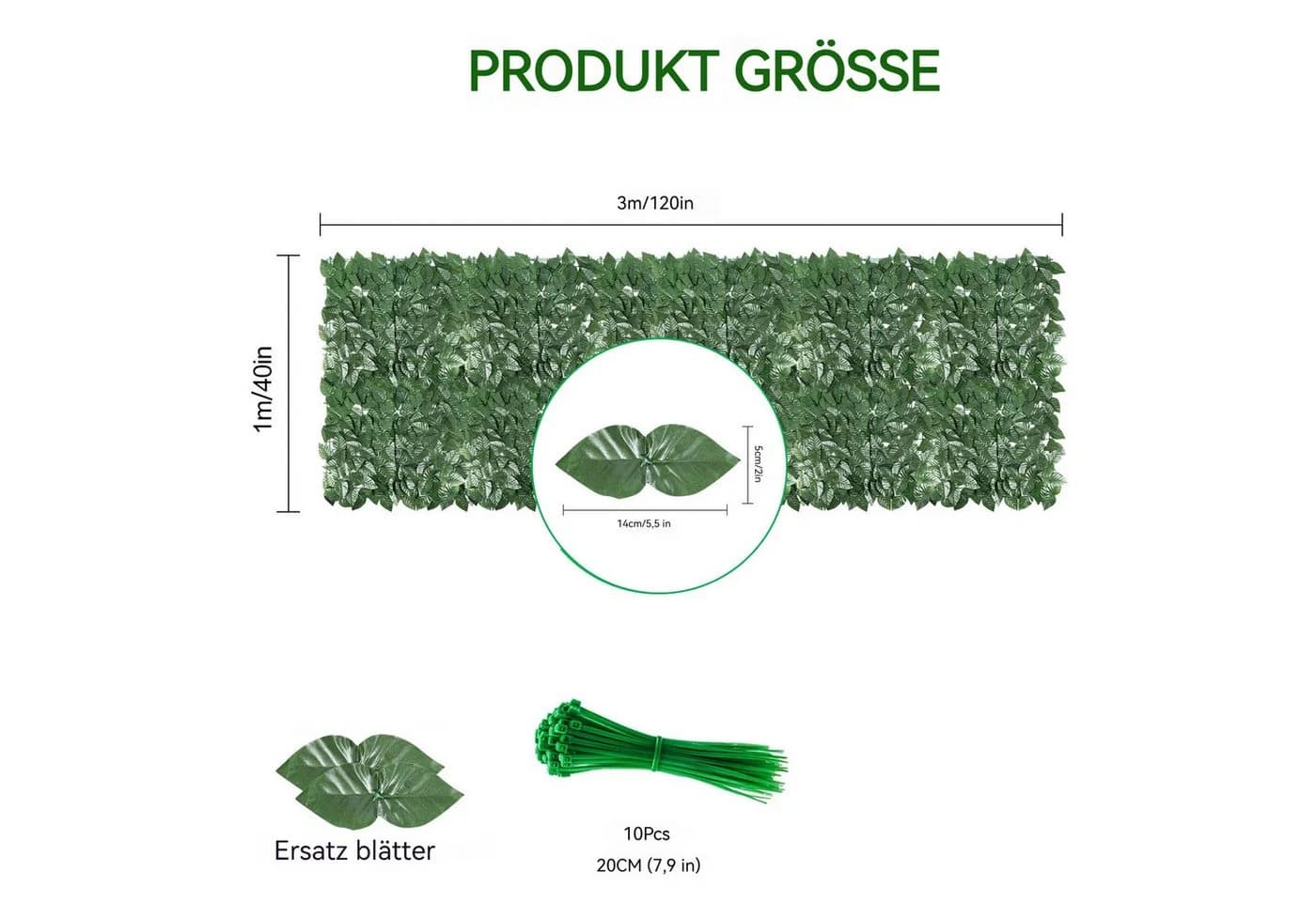 BlingBin Künstliche Hecke Sichtschutz 100 x 300cm Grün