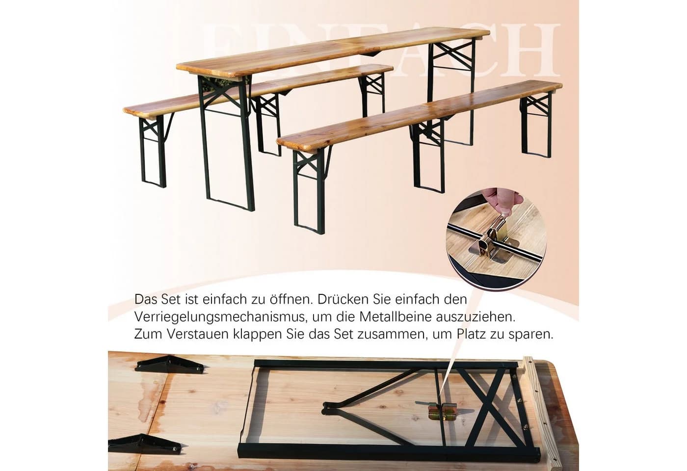 BlingBin Bierzeltgarnitur 3-teilig Faltbar Holz Garten - Bild 3