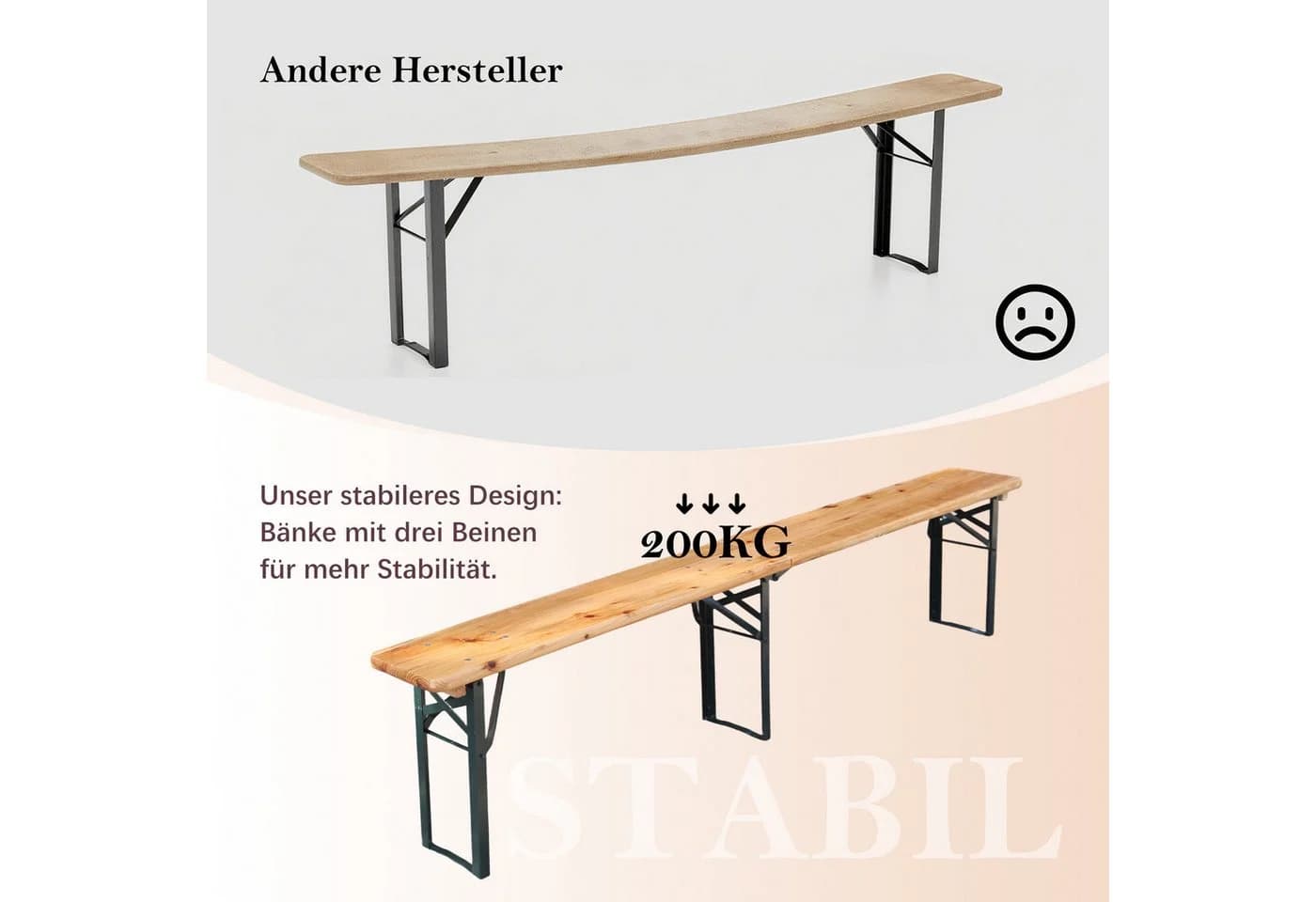 BlingBin Bierzeltgarnitur 3-teilig Faltbar Holz Garten - Bild 4