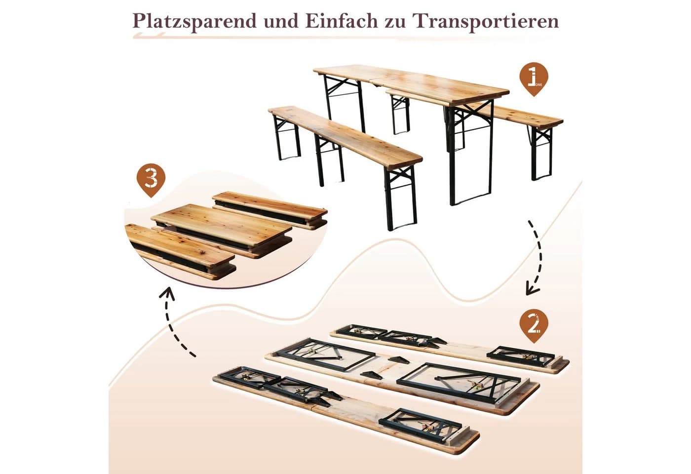 BlingBin Bierzeltgarnitur 3-teilig Faltbar Holz Garten - Bild 5