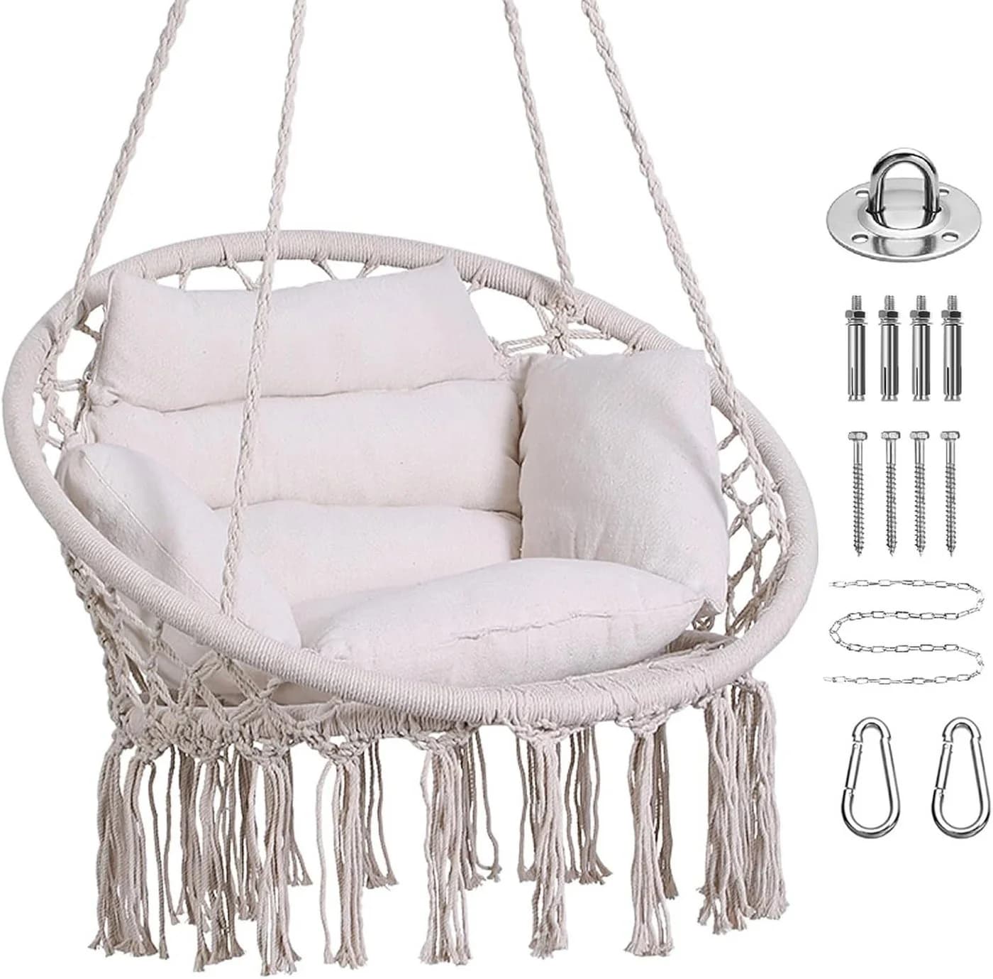 BlingBin Hängesessel Hollywoodschaukelstuhl Beige mit Kissen - Bild 2