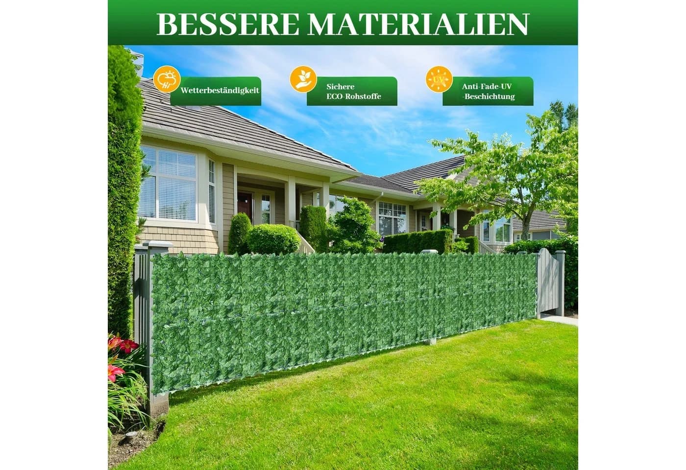 BlingBin Balkonsichtschutz Sichtschutzhecke Efeu Blätterzaun 1x3M